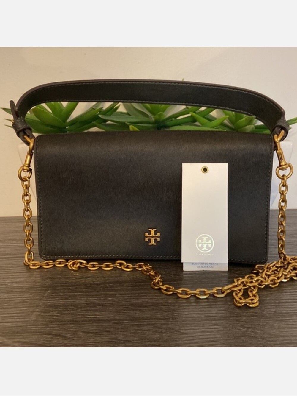 Tory Burch Black Crossbody with Gold Chain